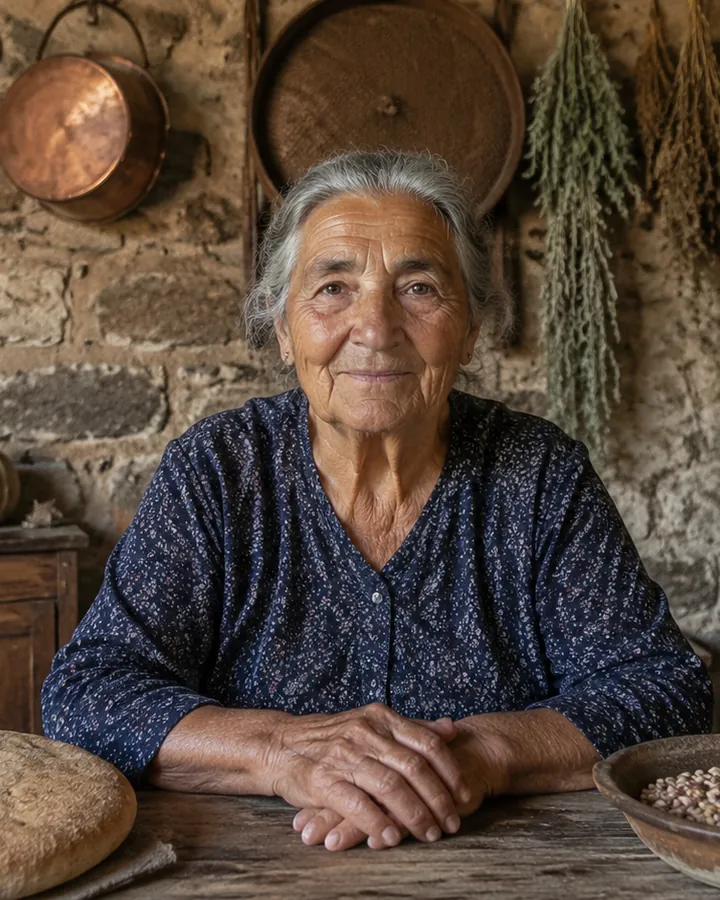 Rosa Pinna at her kitchen table